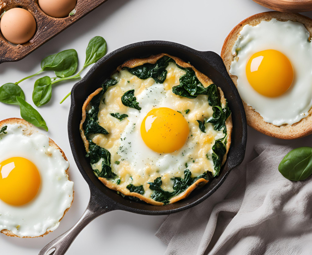 Friselle al forno con uova e spinaci