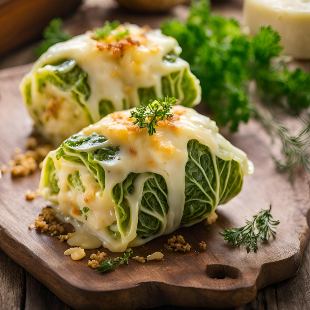 Involtini di verza con patate, formaggio e maggiorana