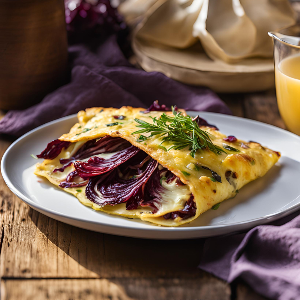 Lunette di uova e avena con radicchio e belga all’arancia